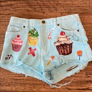 Vintage Hand Painted Denim Shorts